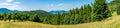 Panorama of Moravian-Silesian Beskids in Czech Republic, at the foot of Lysa hora Royalty Free Stock Photo