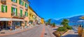 Panorama of Riva dal Garavell embankment and Lake Lugano, Morcote, Switzerland