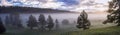 Panorama of a morning fog in a field Royalty Free Stock Photo