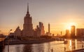 Panorama of Moscow city with Radisson Royal Hotel at Moskva River in sun light Royalty Free Stock Photo