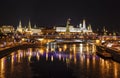 Panorama of Moscow at night with a view of the Kremlin and the Big Stone bridge Royalty Free Stock Photo