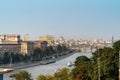 Panorama Moscow river and trafic in embankment in evening in Moscow