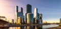 Panorama of Moscow with skyscrapers of Moscow-City at sunset, Russia Royalty Free Stock Photo