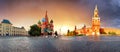 Panorama in Moscow at sunrise, Red square with saint Basil in Russia Royalty Free Stock Photo
