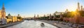 Panorama of the Moskva river with the Kremlin`s towers at sunset, Moscow Russia Royalty Free Stock Photo