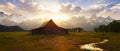 Panorama of Moulton Barn sunset