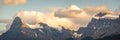 Panorama of Mount Outram at sunset, view from Icefields Parkway in Banff National Park, Alberta, Rocky Mountains Canada Royalty Free Stock Photo