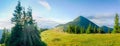 Panorama of the mountain glade in Carpathians at summer morning Royalty Free Stock Photo