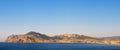 Panorama of mountain Kara-Dag. Koktebel resort. Royalty Free Stock Photo
