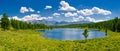 Panorama of mountain lake, Altai, Russia Royalty Free Stock Photo