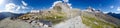 Panorama of mountain lake near Vittorio Emanuele II Refuge hut on expedition to Gran Paradiso Royalty Free Stock Photo