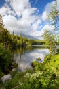 Panorama mountain, lake Strbske Pleso in the Tatra mountains. Summer colors Royalty Free Stock Photo