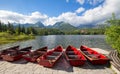 Panorama mountain, lake Strbske Pleso in the Tatra mountains. Summer colors Royalty Free Stock Photo