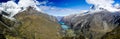 Panorama mountain landscape with snow-capped mountains and valley with turquoise mountain lakes Royalty Free Stock Photo