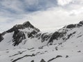 The panorama of the mountain peaks captured on the Jade Dragon Snow Mountain before the first snow melted Royalty Free Stock Photo