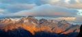 Panorama of mountain plateu in Dolomites at sunset light