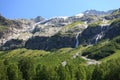 Panorama of a mountain range with waterfalls Royalty Free Stock Photo