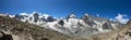 Panorama of a mountain ridge with Ober Gabelhorn and Dent Blanche peaks of Swiss Alps