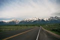 Panorama Mountain Road in Grand Teton National Park, Wyoming Royalty Free Stock Photo