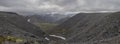 Panorama of mountain valley with mosses and rocks covered with l Royalty Free Stock Photo
