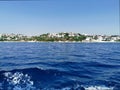 Panorama of the mountains, the Aegean Sea and the city of Kusadasi. Turkey Royalty Free Stock Photo