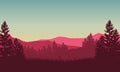 The panorama of the mountains in the afternoon is beautiful with the silhouettes of large trees around it