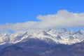 Panorama with mountains and clouds in winter Royalty Free Stock Photo