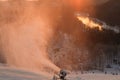 Panorama of the mountains in the evening at the ski resort Sigulda, Latvia. River Gauja. Snow blowWoods Forest Landscape in white