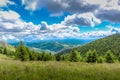 Panorama of mountains with forests Royalty Free Stock Photo