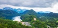 Panorama of mountains and Hohen Schwangau castle in Germany