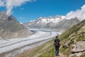 Panorama of mountains scene, walk through the great Aletsch Glacier