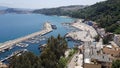 Panorama from the mountains to the fishing and small ships port and the blue Mediterranean Sea. Skikda. Algeria. April 28, 2018