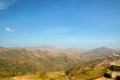 Panorama of mountains and villages in the middle of the valley in the evening