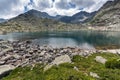 Panorama of Musala peak and reflection in Musalenski lakes, Rila mountain