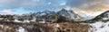 Panorama of mystic evening landscape on Lofoten islands,