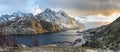 Panorama of mystic evening landscape on Lofoten islands