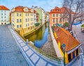 Panorama with Devil`s Certovka Canal, Mala Strana Lesser Quarter, Prague, Czech Republic