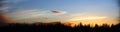 Panorama of nacreous clouds in the morning over forest silhouette