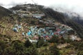 Panorama of Namche bazaar on a cloudy day, Everest Base Camp trek, Nepal Royalty Free Stock Photo