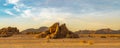 Panorama at Namib Desert, landscape with two rock mountain during sunset at Sossusvlei