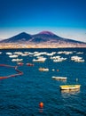 Panorama of Naples, view of the port in the Gulf of Naples,