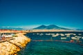 Panorama of Naples, view of the port in the Gulf of Naples,