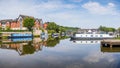 Panorama of narrow boats in Northwich Quay Royalty Free Stock Photo