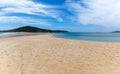 Panorama of narrow sandy passage to Fingal island.