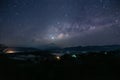 Panorama Nature landscape view of universe space of milky way galaxy and stars on sky at night Royalty Free Stock Photo