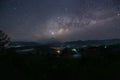 Panorama Nature landscape view of universe space of milky way galaxy and stars on sky at night Royalty Free Stock Photo