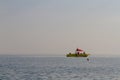 Panorama of the nature of the water yellow boat in the black sea