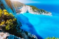 Panorama of Navagio beach Shipwreck bay Zante from view point. Zakynthos Greece Royalty Free Stock Photo