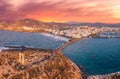 Panorama of Naxos Chora town at sunset time, Naxos island, Greece Royalty Free Stock Photo