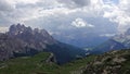 Peaks and lake near Drei Zinnen, Tre Cime di Lavaredo in Dolomiten mountains, Italy Royalty Free Stock Photo